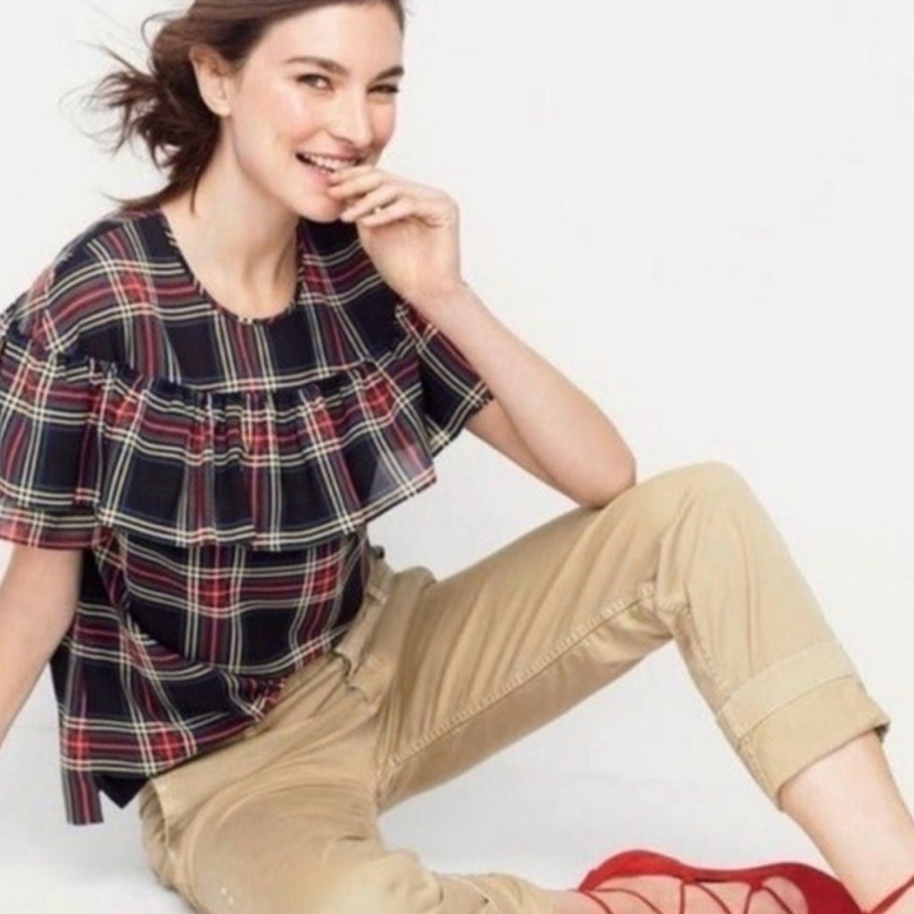 J. Crew Tartan Ruffle Edie Top